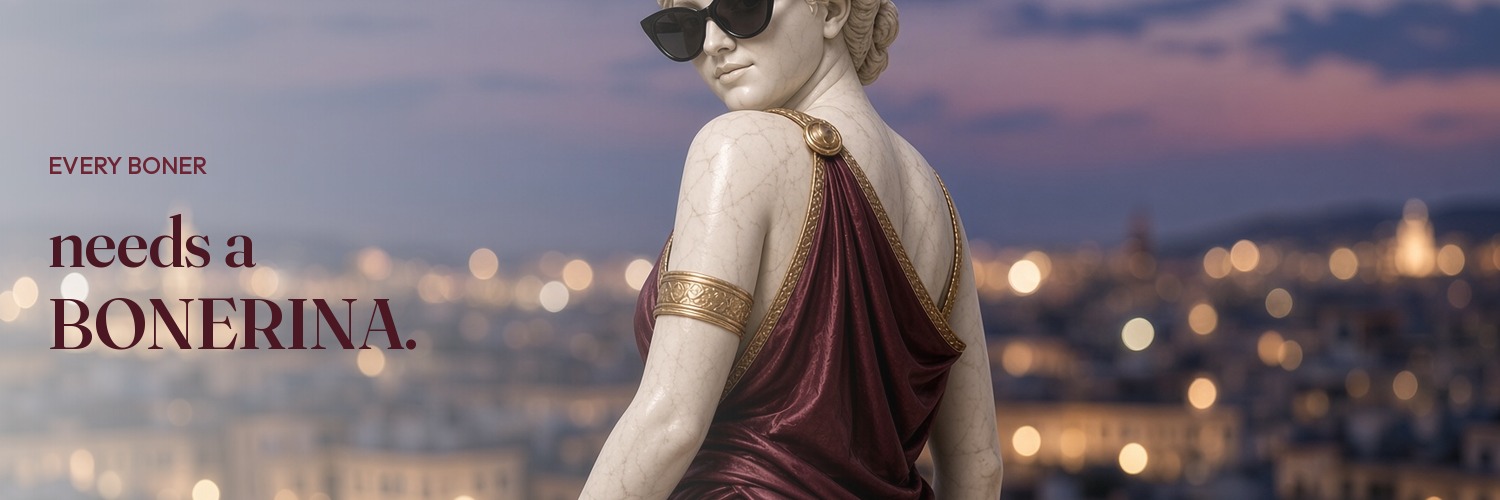 Banner. Every BONER needs a BONERINA, over a dusk balcony.